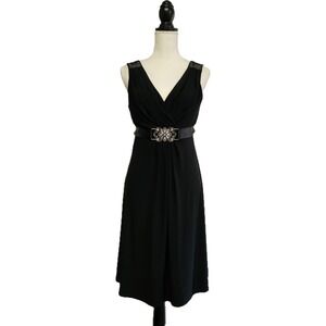 Vintage Y2K Black Rhinestone Belted Babydoll Dress Size 10P Fairy Grunge Glam